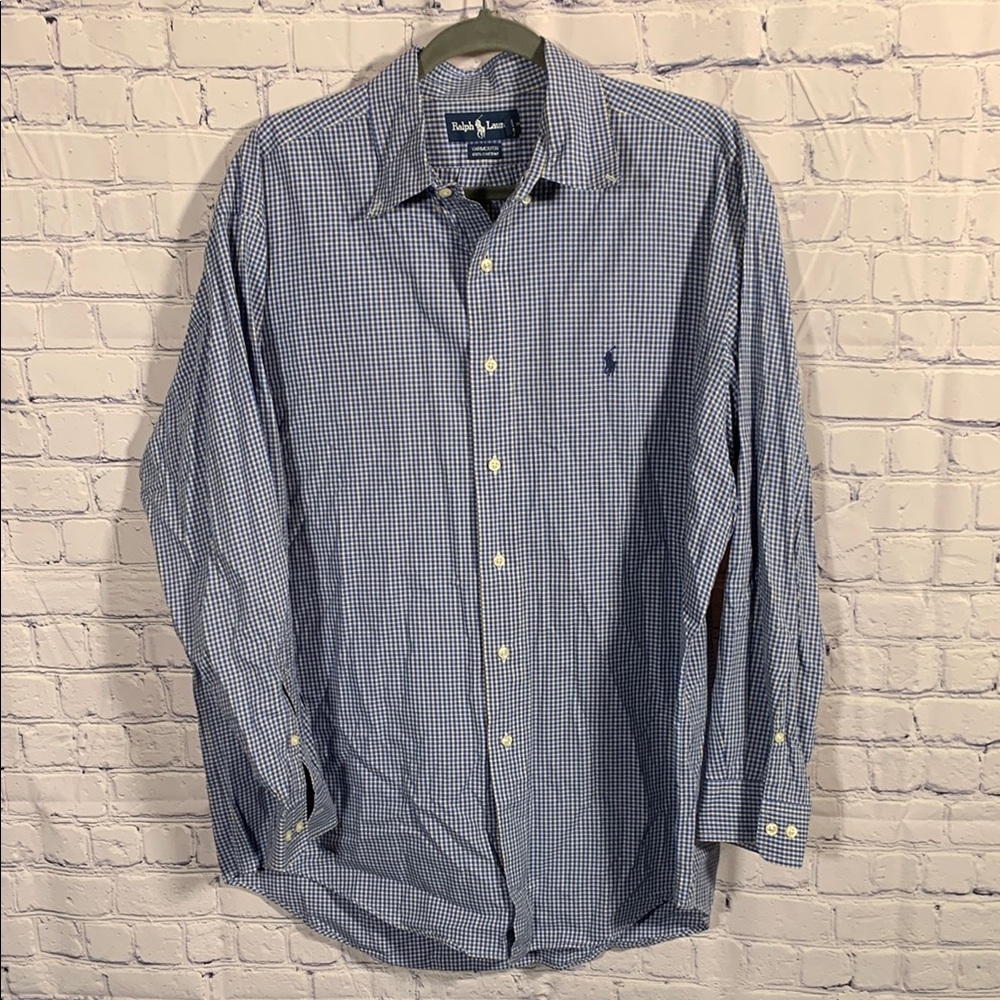 Ralph Lauren Mens Yarmouth Checkered Button Down Blue Yellow Size 16.5 Neck